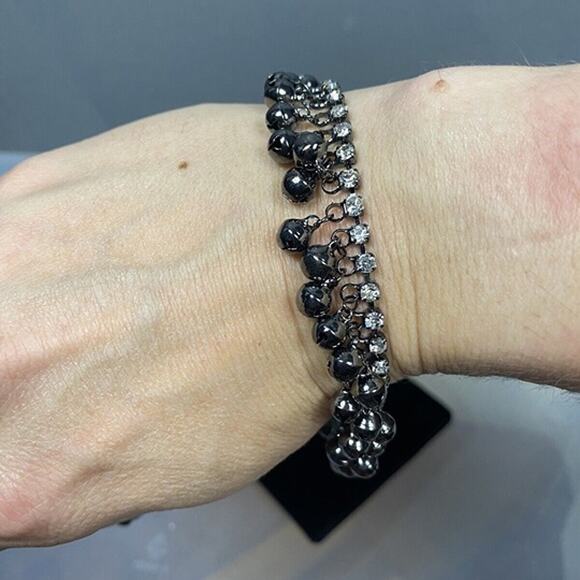 gunmetal silver colored chain and rhinstone dangle bracelet. 8.25” adjustable - Picture 5 of 6